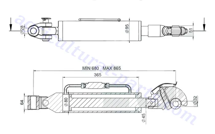 Cat 3 Hydraulic Top Link Dimensions