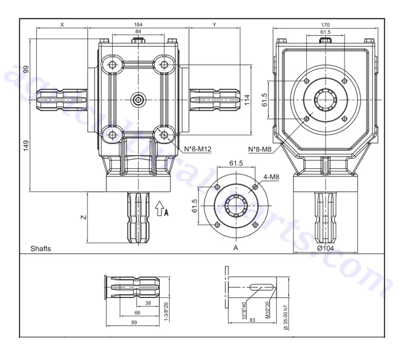 Potato Harvester Gearbox EPT2041 Dimensions