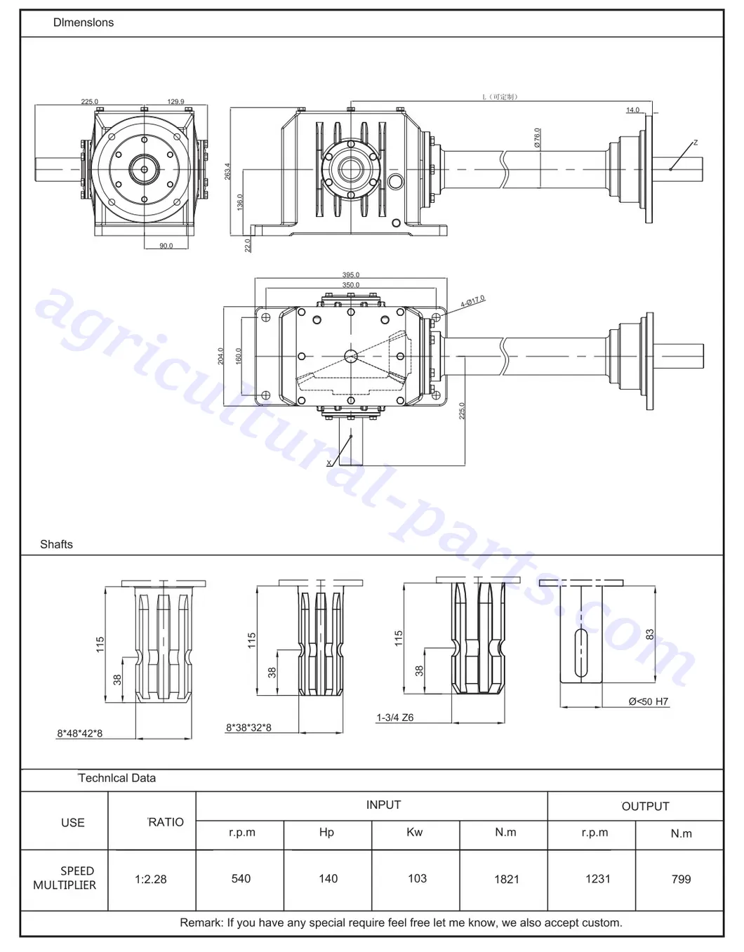 Round Baler Gearbox EPT-FK136 Dimensions
