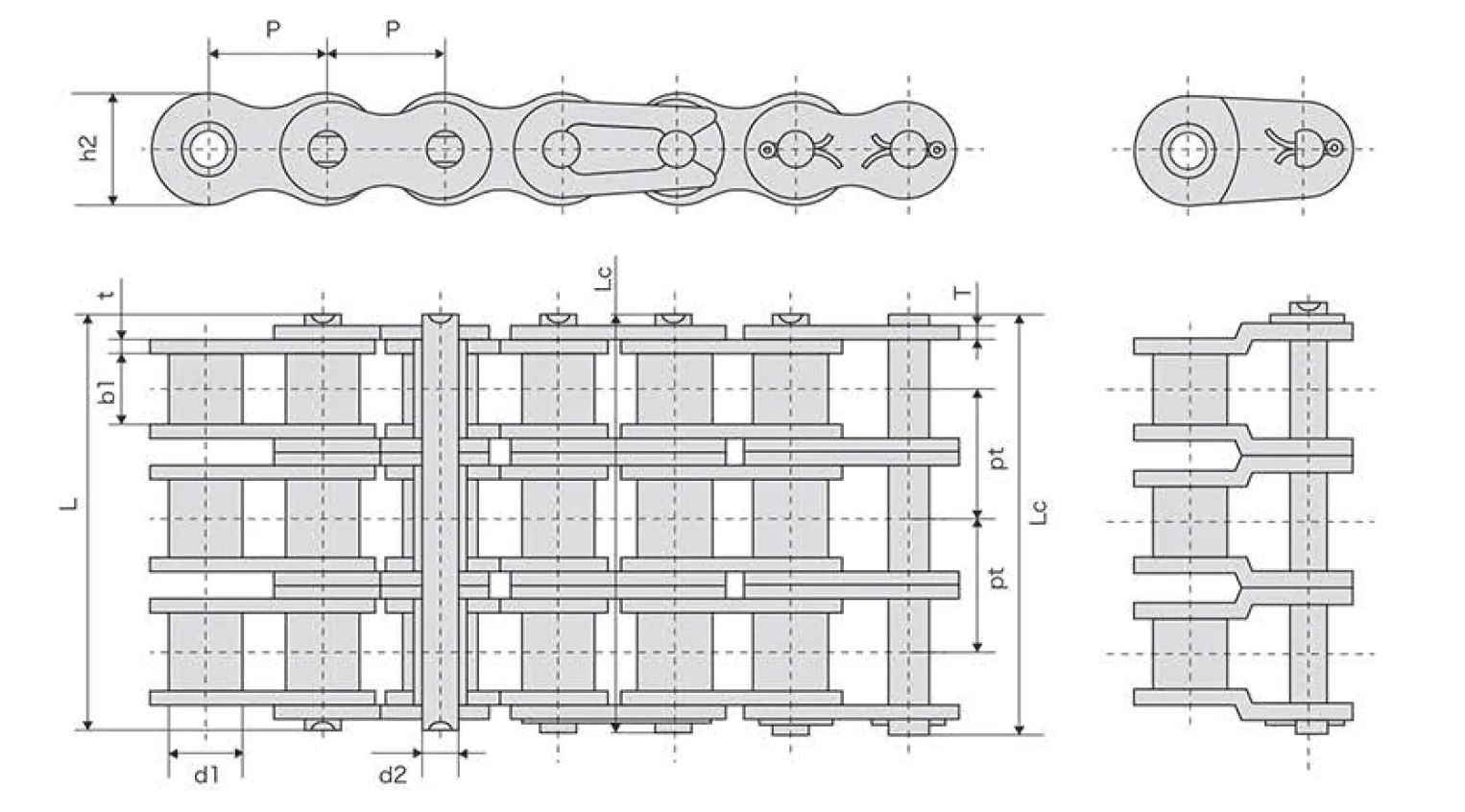 B Series Stainless Steel Roller Chain Dimensions