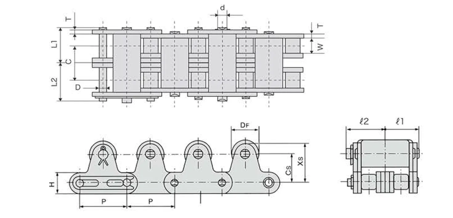 Stainless Steel Double-row Top Roller Chain Dimensions