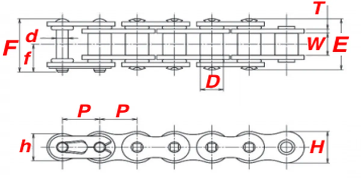 Stainless Steel O-Ring Roller Chain Dimensions