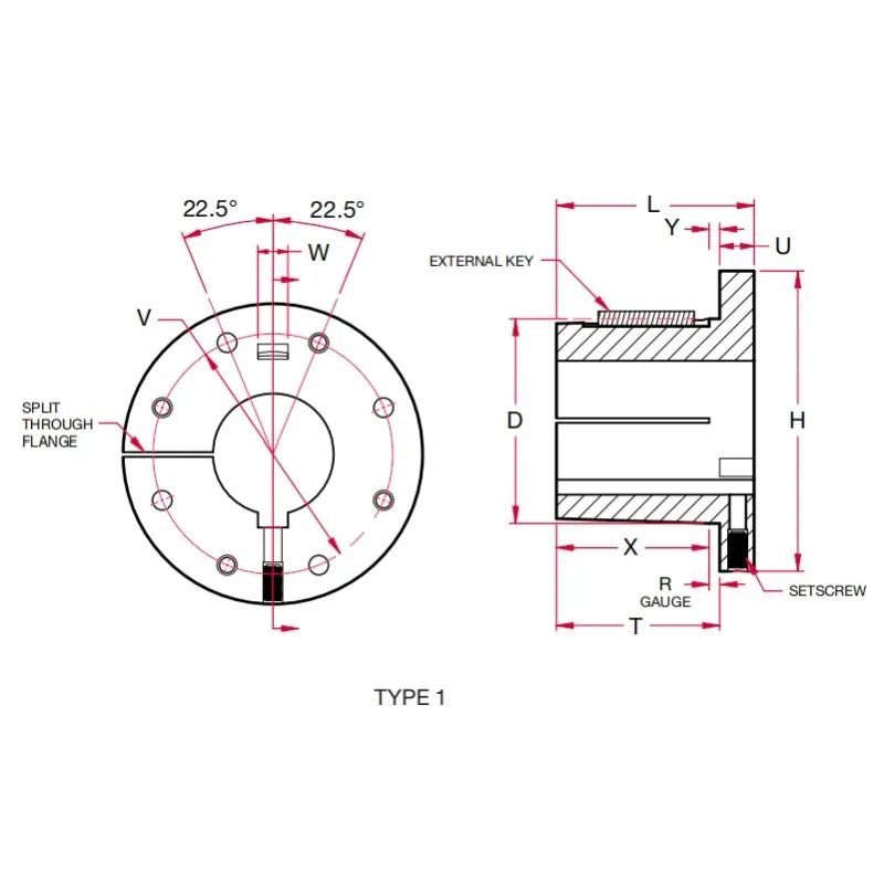 W2 Split Taper Bushing Dimensions