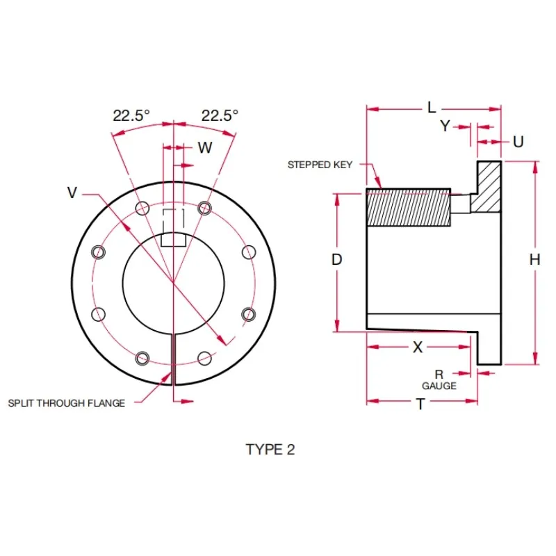 W2 Split Taper Bushing Dimensions