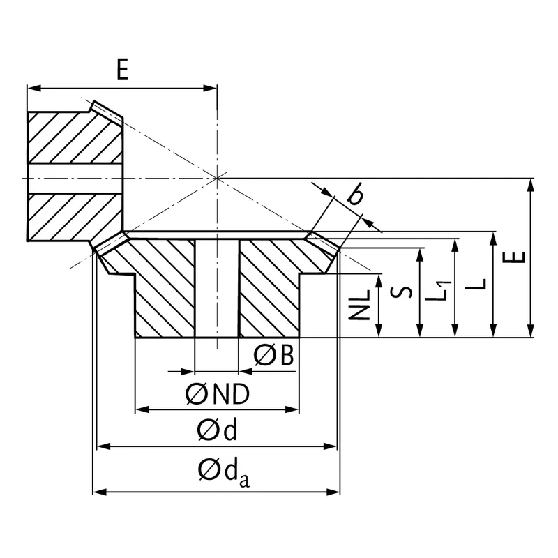 Steel Straight Bevel Gear Dimensions