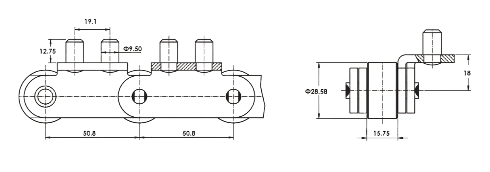 P50.8FTC15.75-C Freezing Tunnel Chain Dimensions