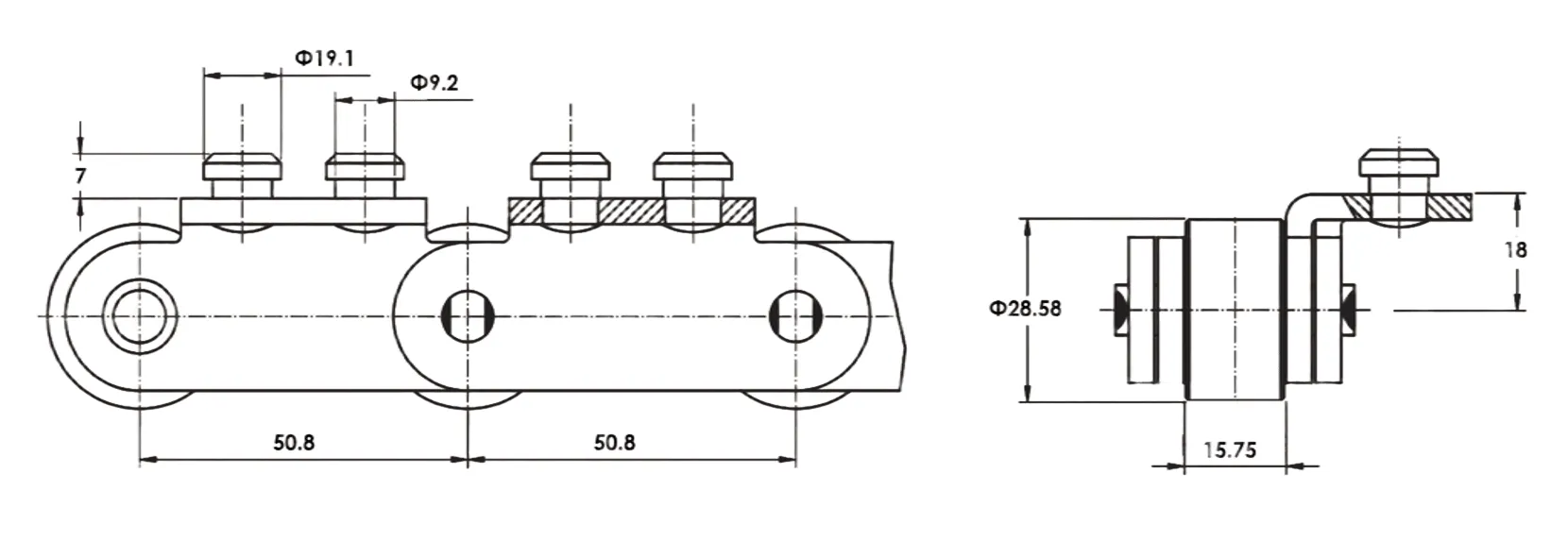 P50.8FTC15.75-D Freezing Tunnel Chain Dimensions