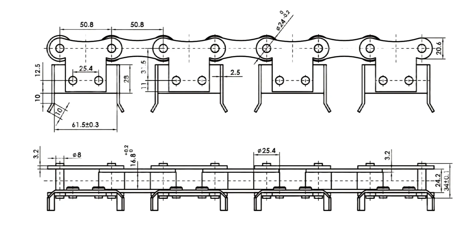 P50.8FTC16.8-H Freezing Tunnel Chain Dimensions