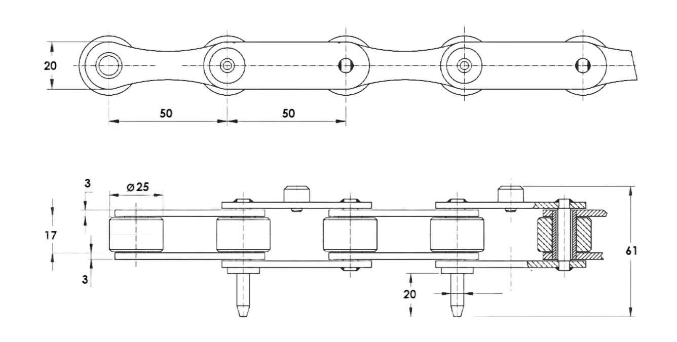 P50FTC17-I Freezing Tunnel Chain Dimensions