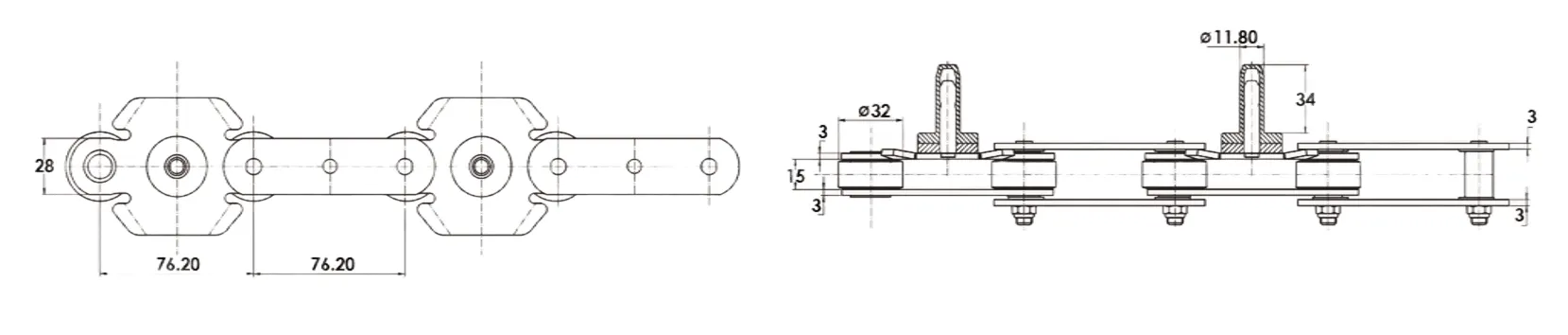 P76.2FTC15-G Freezing Tunnel Chain Dimensions